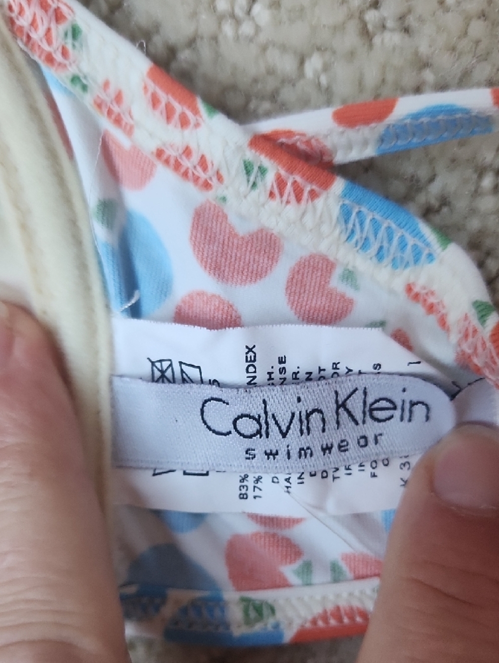 Calvin Klein White Bikini Top with Red and Blue Heart Print - Picture 2 of 8